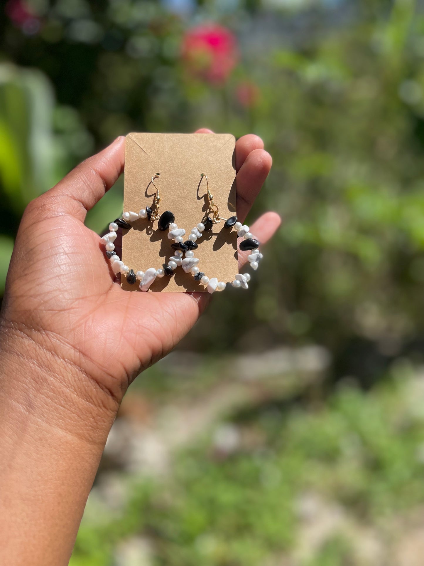 Natural Chip Stone Hoop Earring