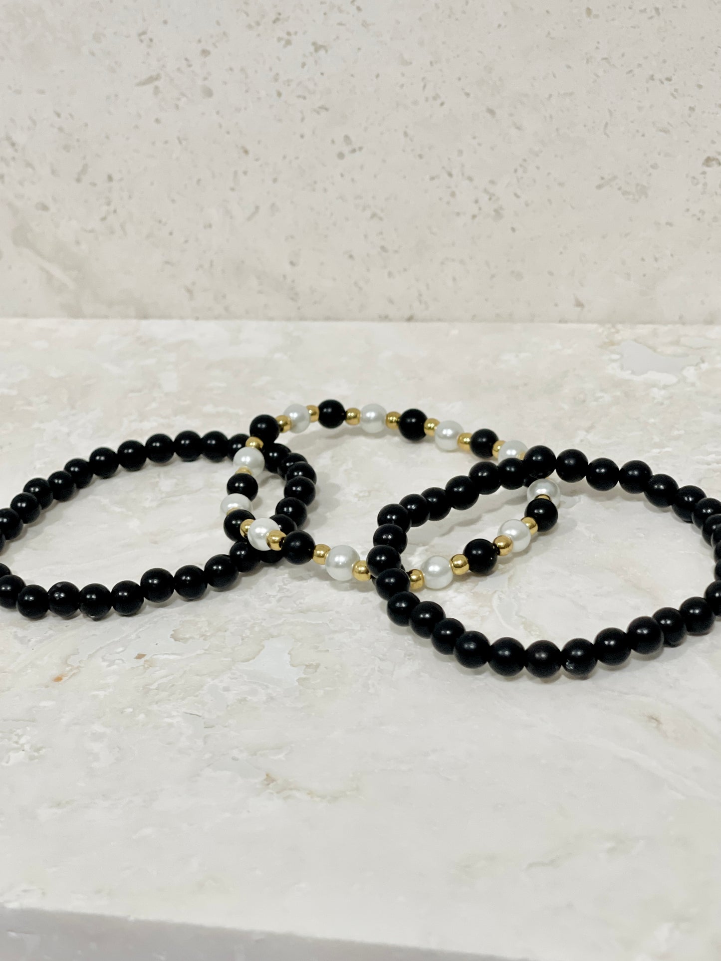 Obsidian 6mm Stone Stacked Bracelet Set