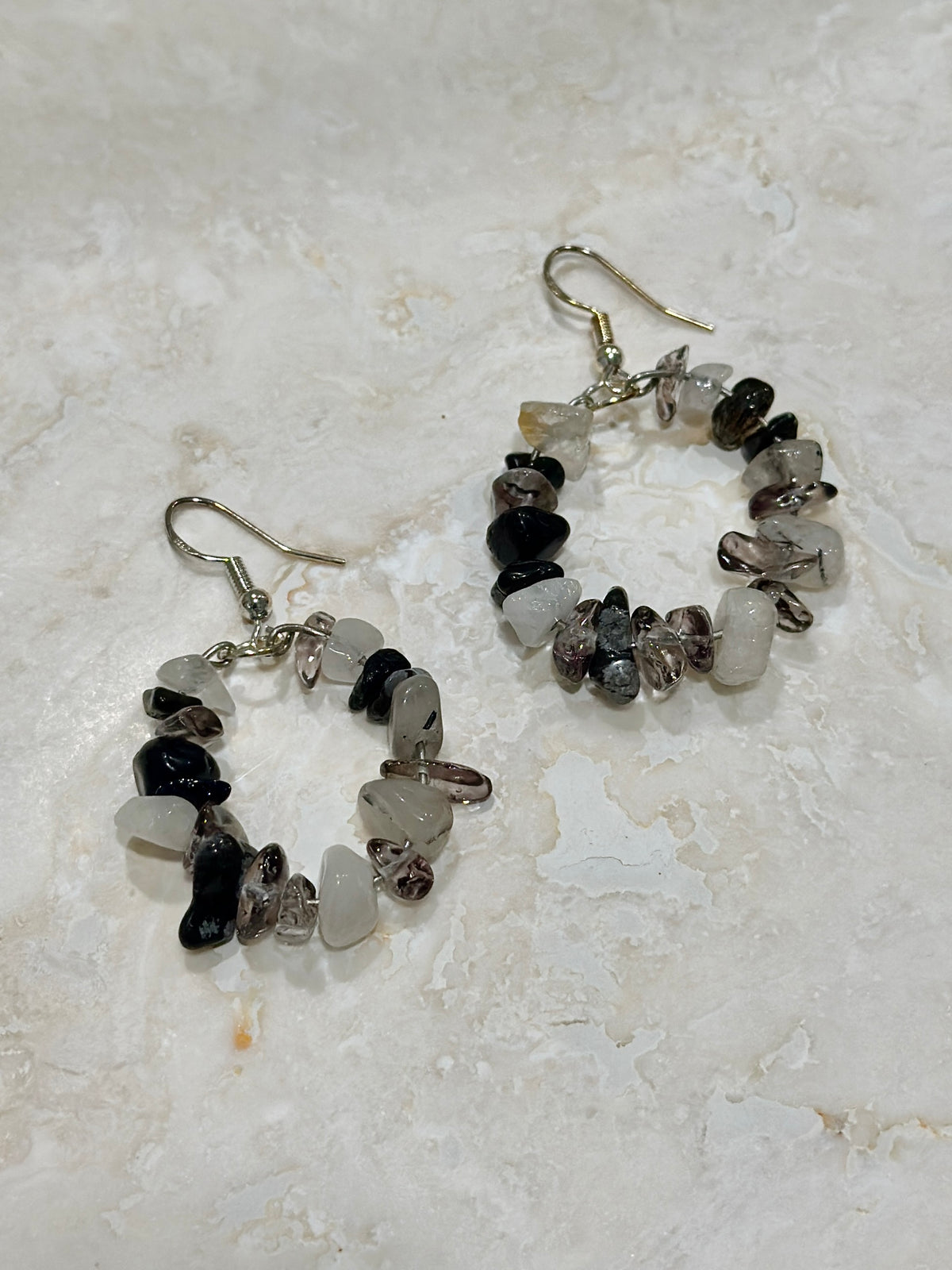 Natural Chip Stone - Hoop Earring