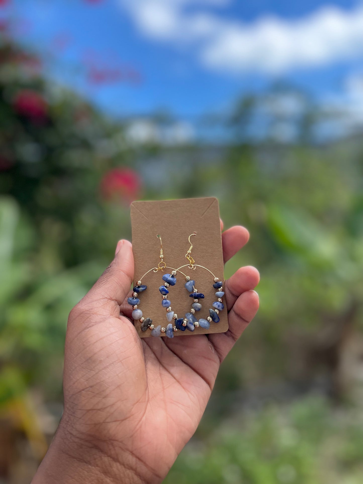 Natural Chip Stone Hoop Earring