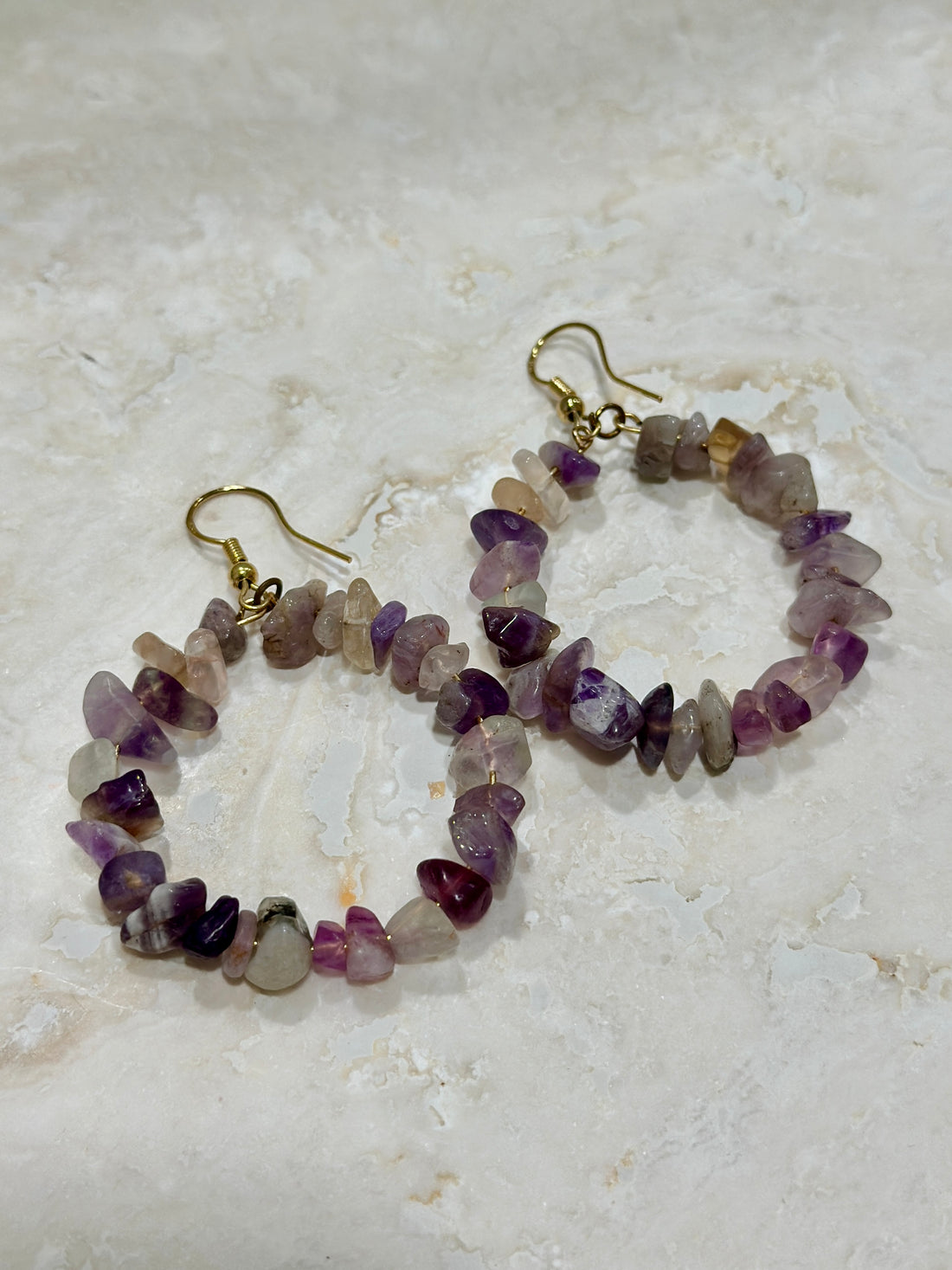 Natural Chip Stone - Hoop Earring
