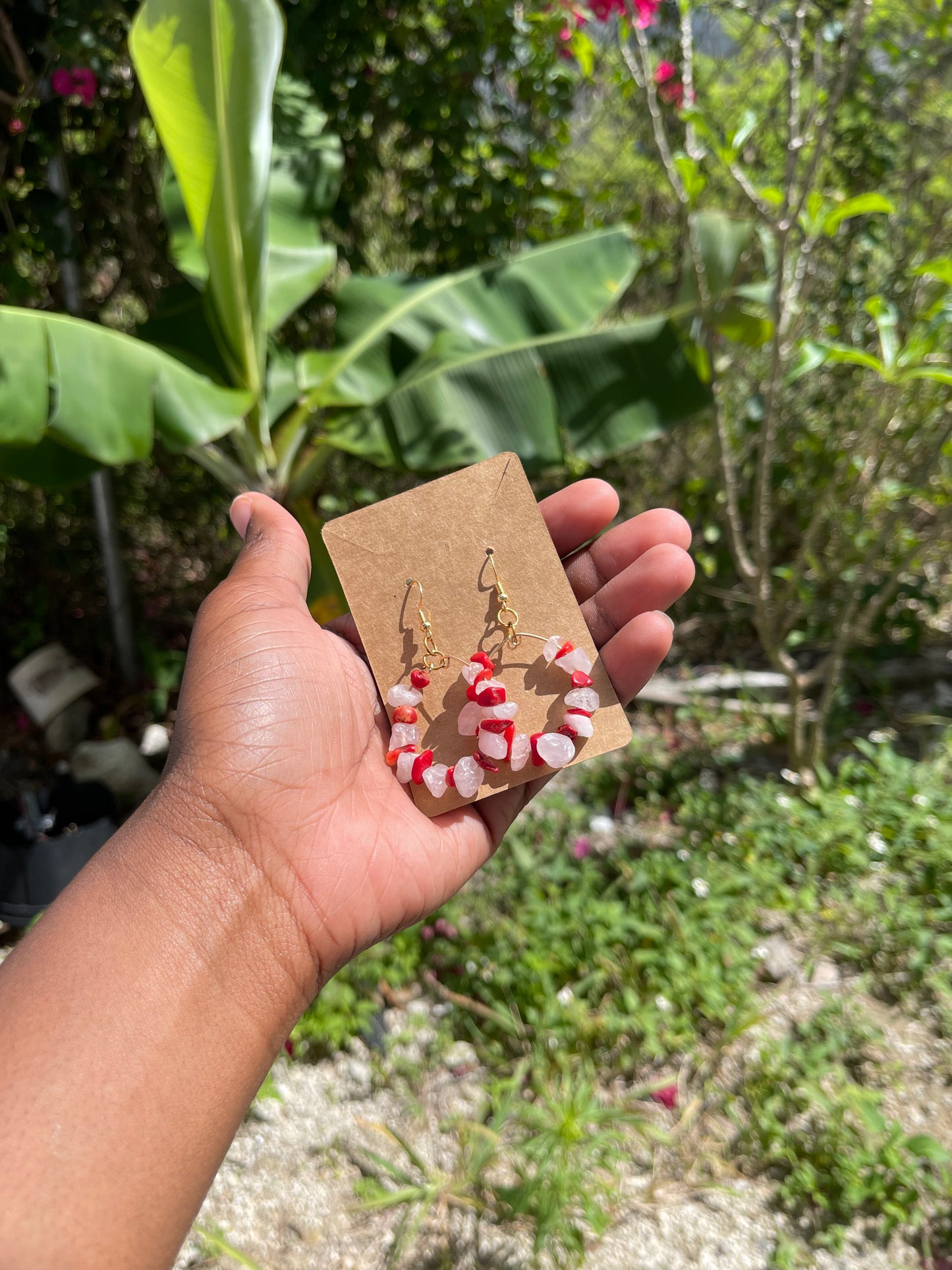 Natural Chip Stone Hoop Earring