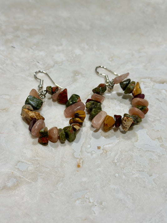 Natural Chip Stone - Hoop Earring
