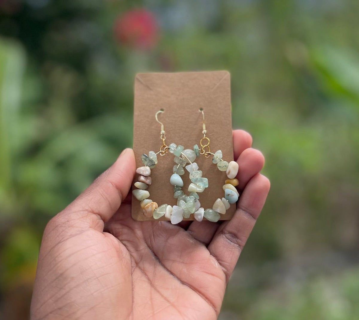 Natural Chip Stone - Hoop Earring