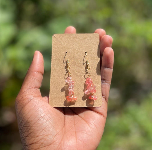 Natural Chip Pink Stone Dangle Earring