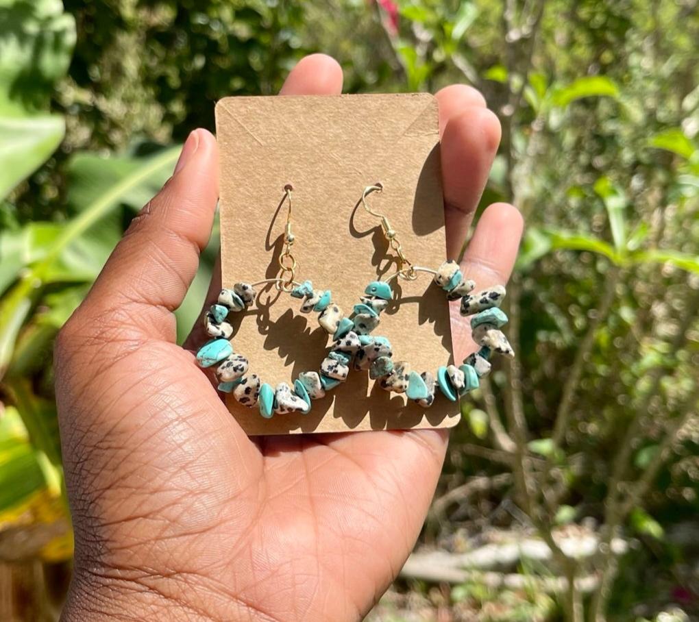 Natural Chip Stone - Hoop Earring
