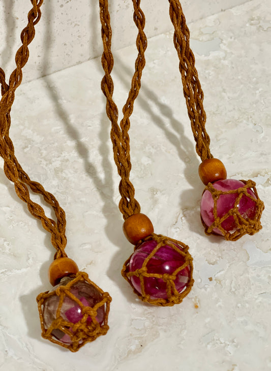 Brown Braided Bougainvillea Stone Necklace